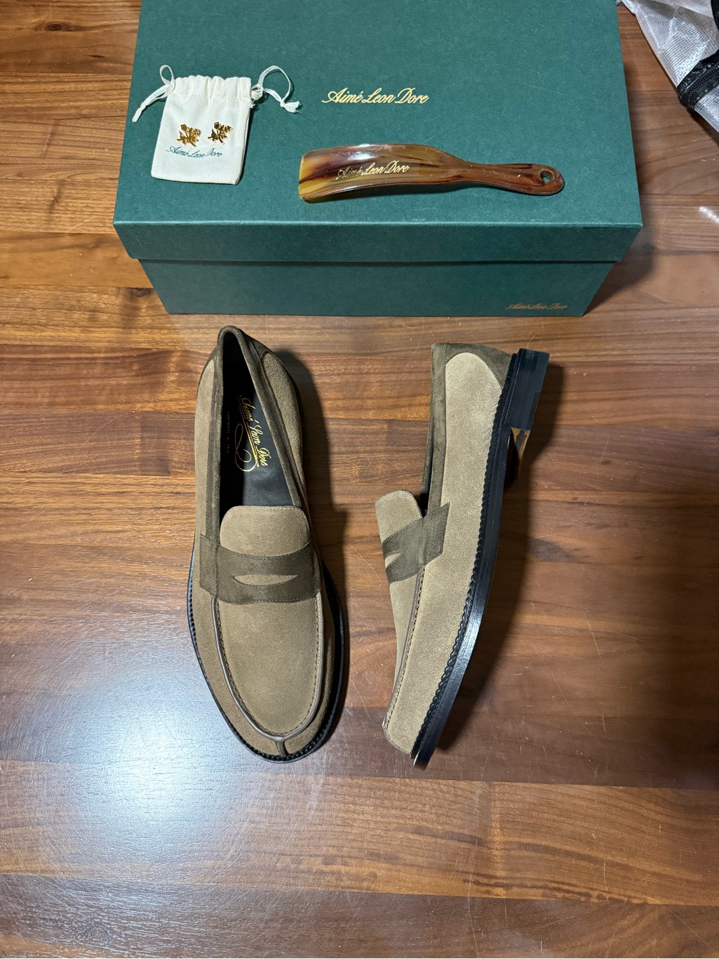 Aime Leon Dore Suede Queens Crest Loafer In Oliva Italian Leather Shoes Size 11